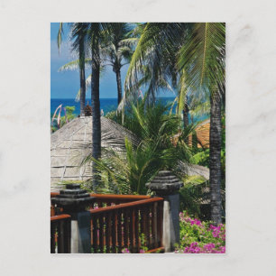 Cartão Postal Cabanas Red Thatch perto da praia, Nusa Dua, Bali,
