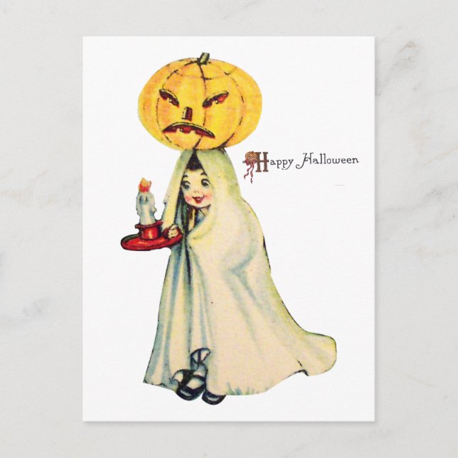 Cartão Postal Cabeça de Abóbora (Cartão Antigo de Halloween) (Frente)