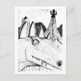 Cartão Postal Cabeça de dragão desenhando castelo na besta do mo