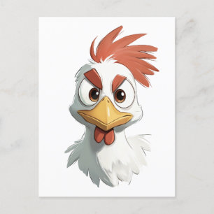 Cartão Postal Cabeça de Frango de Desenho Animado Irritado