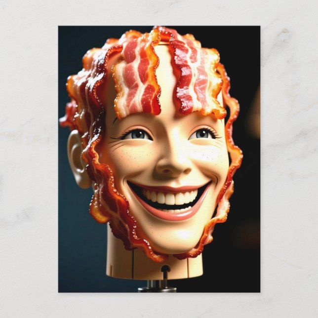 Cartão Postal Cabeça de Mannequin Estranha com Bacon (Frente)