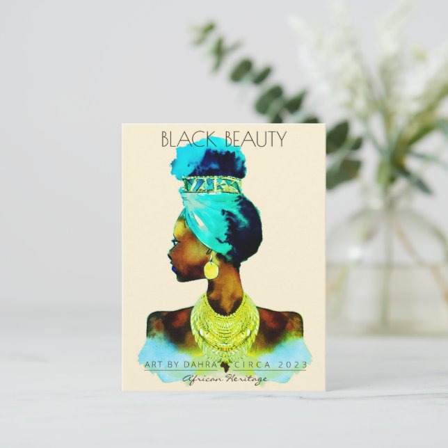 CARTÃO POSTAL CABEÇA DE RAINHA AFRICANA VARIA CABELO NATURAL (Em pé/Frente)