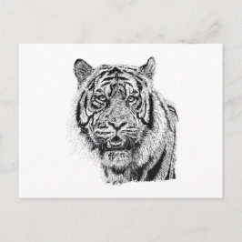 Cartão Postal Cabeça de Tigre em Pointillismo Preto e Branco Art