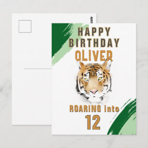 Cartão Postal Cabeça de Tigre Selvagem Aquarela Aniversário