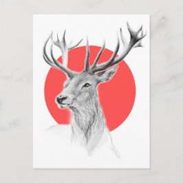 Cartão Postal Cabeça de veado Estag desenho Círculo vermelho Art