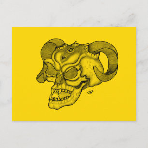 Cartão Postal Cabeça do diabo preto e Design amarelo