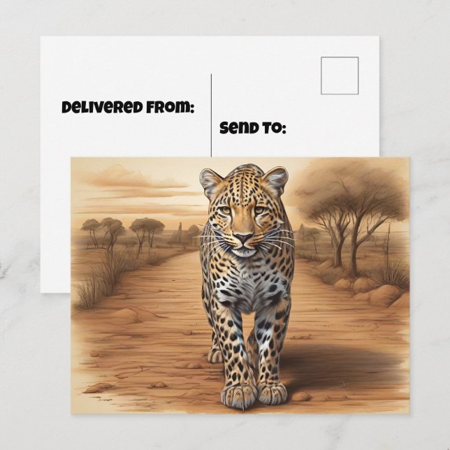 Cartão Postal Cabeça-Leopardo Africana (Frente/Verso)