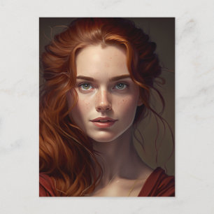 Cartão Postal Cabeça Vermelha Com Freckles Linda Mulher