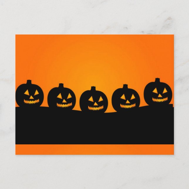 Cartão Postal Cabeças de Abóbora Feliz Halloween (Frente)