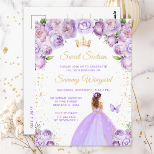 Cartão Postal Cabelo Marrom Roxo Claro Princesa Sweet Sixteen