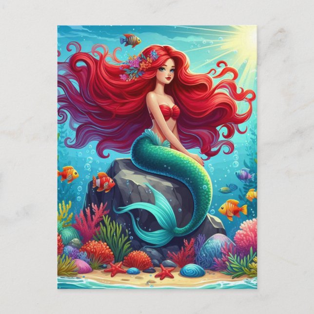 Cartão Postal Cabelo vermelho de sereia (Frente)