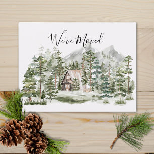 Cartão Postal Cabina de Aquarela na Floresta de Pinheiros Verdes