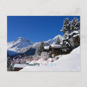 Cartão Postal Cabines de madeira cobertas de neve na Suíça