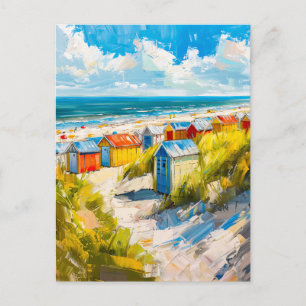Cartão Postal Cabines de Praia junto ao Mar na Holanda Pintura