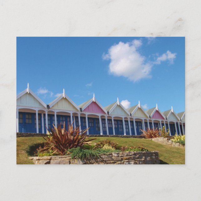 Cartão Postal Cabines de Praia Tradicionais Britânicas (Frente)