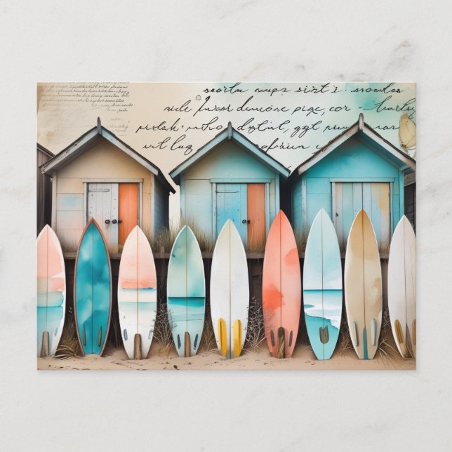 Cartão Postal Cabines de Praia Vintage. (Frente)
