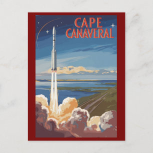 Cartão Postal Cabo Canaveral Flórida - Viagem de Arte Retro