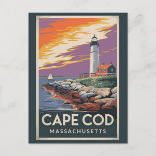 Cartão Postal Cabo Cod Massachusetts Ilustração Arte de Viagem