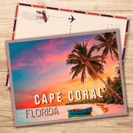 Cartão Postal Cabo Coral Florida Tropical Palm Tree Sunset 1950
