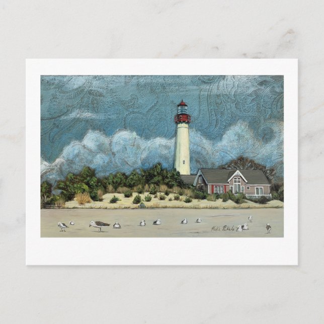 Cartão Postal Cabo May Lighthouse Painting, Nova Jersey (Frente)