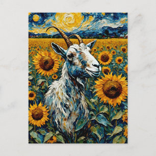 Cartão Postal Cabra Adorável nos Girassóis