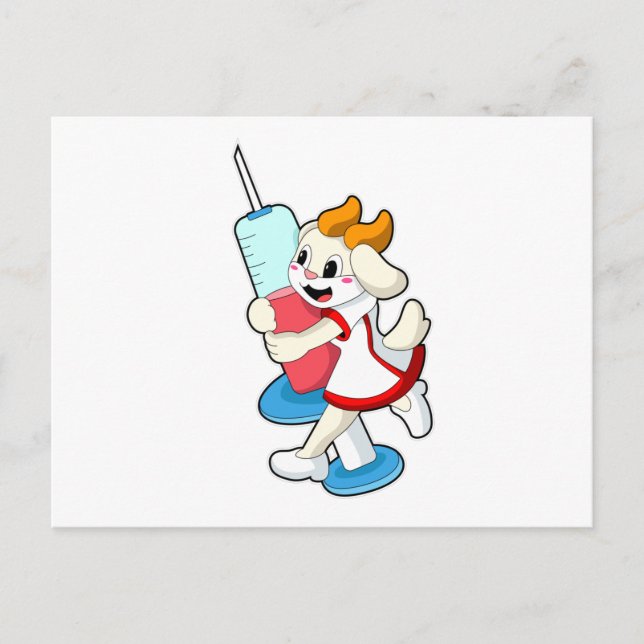 Cartão Postal Cabra como Enfermeira na Vacinação com Seringa (Frente)