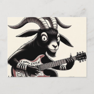 Cartão Postal Cabra Preta Tocando Guitarra Feliz Páscoa