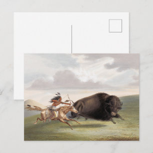 Cartão Postal Caça ao Búfalo, Perseguição (1884) cromolitografia