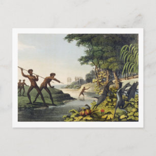Cartão Postal Caça ao canguru, aborígenes em Nova Sala do Sul