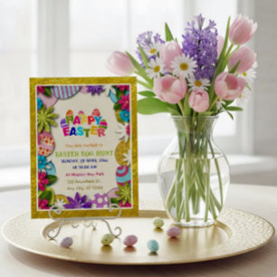 Cartão Postal Caça ao Ovo de Páscoa Floral Colorida em estilo de