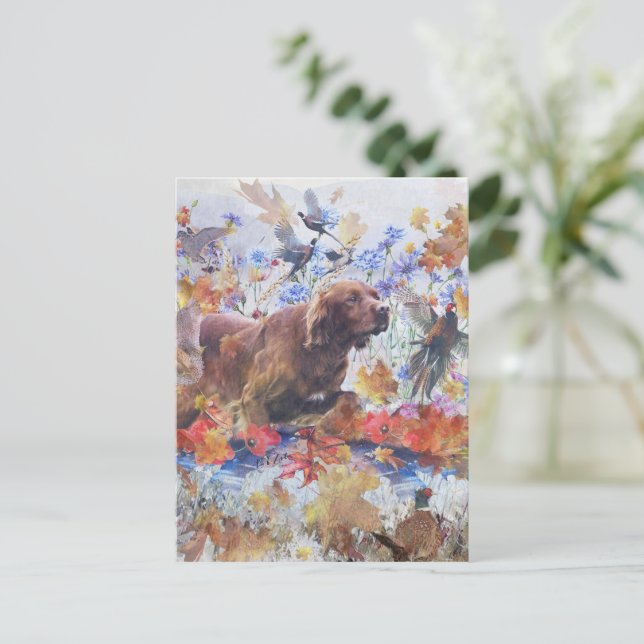 Cartão Postal Caça ao Setter irlandês (Em pé/Frente)