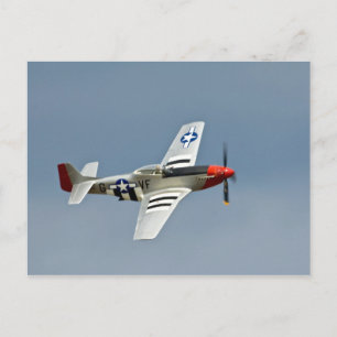 Cartão Postal Caça P-51D Mustang com marcações do Dia-D voando