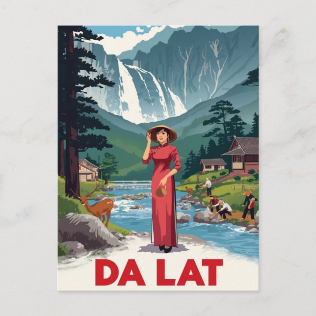 Cartão Postal Cachoeira de Da Lat & Ao Dai (Frente)