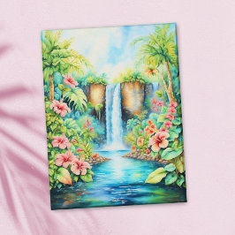 Cartão Postal Cachoeira de Hibisco no Jardim Tropical Pintura a