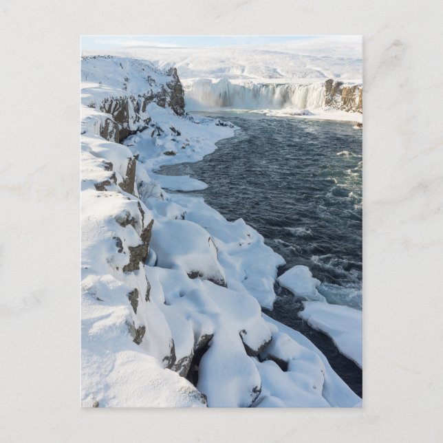 Cartão Postal Cachoeira Godafoss Coberta de Neve (Frente)