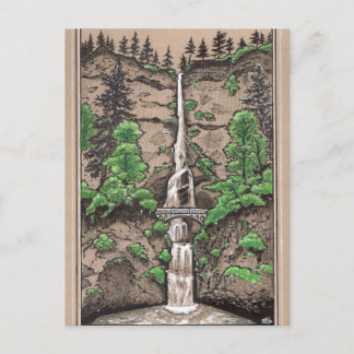 Cartão Postal Cachoeira Multnomah, desenho da paisagem de Portla