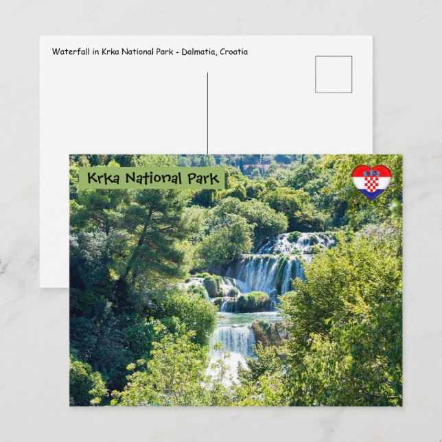 Cartão Postal Cachoeira no Parque Nacional Krka - Dalmácia, Croá (Frente/Verso)