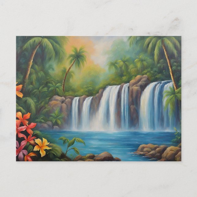 Cartão Postal Cachoeira Tropical com Flores  (Frente)