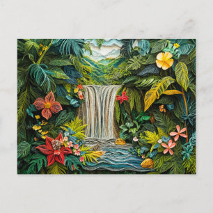 Cartão Postal Cachoeira Tropical em Estilo Vibrante de Quilling