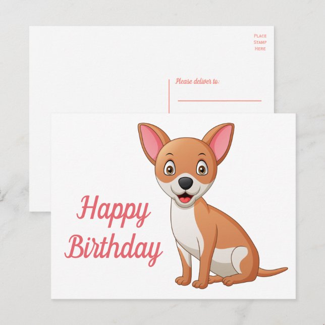 Cartão Postal Cachorrinho Cartoon Engraçado Chihuahua Aniversári (Frente/Verso)