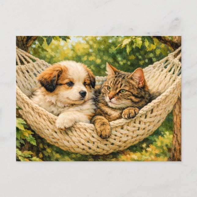 Cartão Postal Cachorrinho e Gatinho, (Frente)