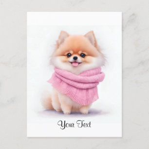 Cartão Postal Cachorrinho Pomerânia Personalizado em Aquarela Fo