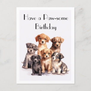 Cartão Postal Cachorrinhos de Aquarela Fofos Feliz Aniversário I