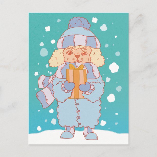 Cartão Postal Cachorro Aconchegante de Inverno (Frente)
