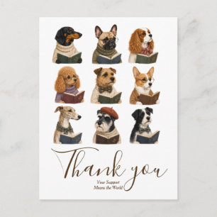Cartão Postal Cachorro Agradecido Lendo Amante de Livros Animal