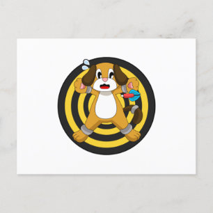 Cartão Postal Cachorro Arremessa Dardo Alvo De Dardos