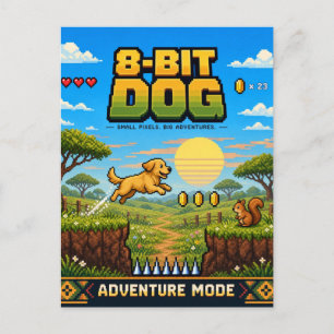Cartão Postal Cachorro, Arte Pixel Retro de 8 Bits