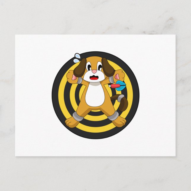 Cartão Postal Cachorro Atira Dardo em Alvo (Frente)