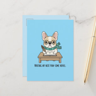 Cartão Postal Cachorro Autor Bulldogue Francês Azul Papelaria Ar