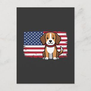 Cartão Postal Cachorro Bandeira Americana Vetor Patriótico